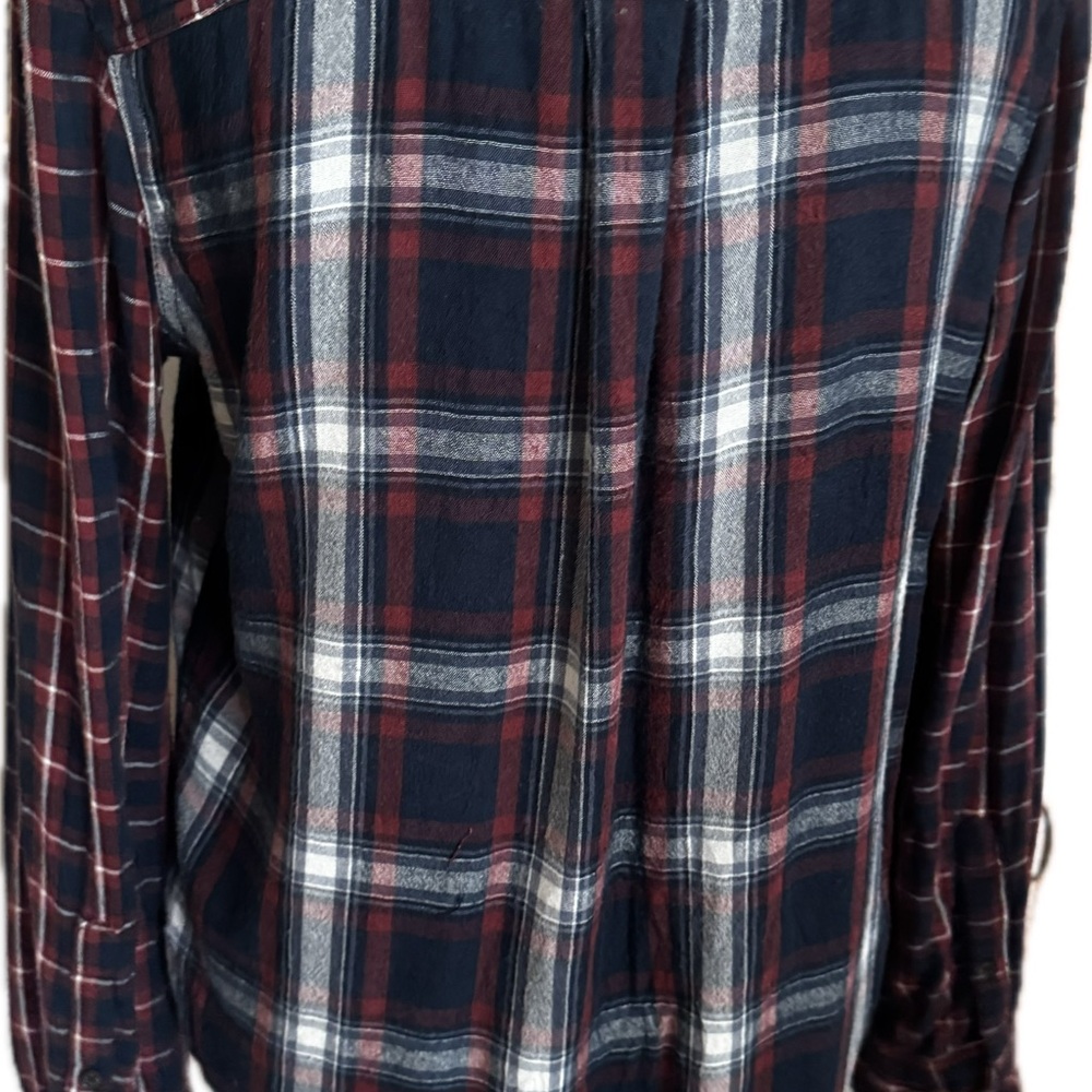 Abercrombie & Fitch Double-Layer Plaid Flannel Shirt Medium Blue Red Cream - Picture 2 of 3
